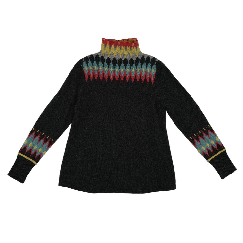 Cullen 100% Cashmere Fair Isle Sweater Women's Size Medium Black Multi Mock Neck - Picture 3 of 6